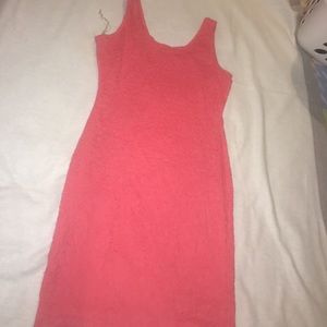 Coral Pink Body Con Lace Dress