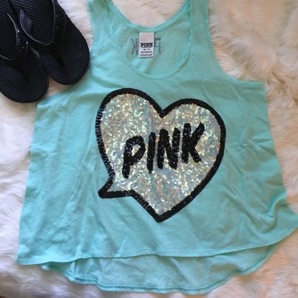 Victoria's Secret Tops - VS mint green tank, with pearl and black sequin.