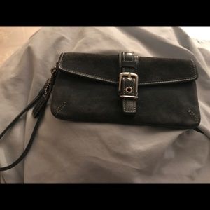 Coach navy blue suede wristlet