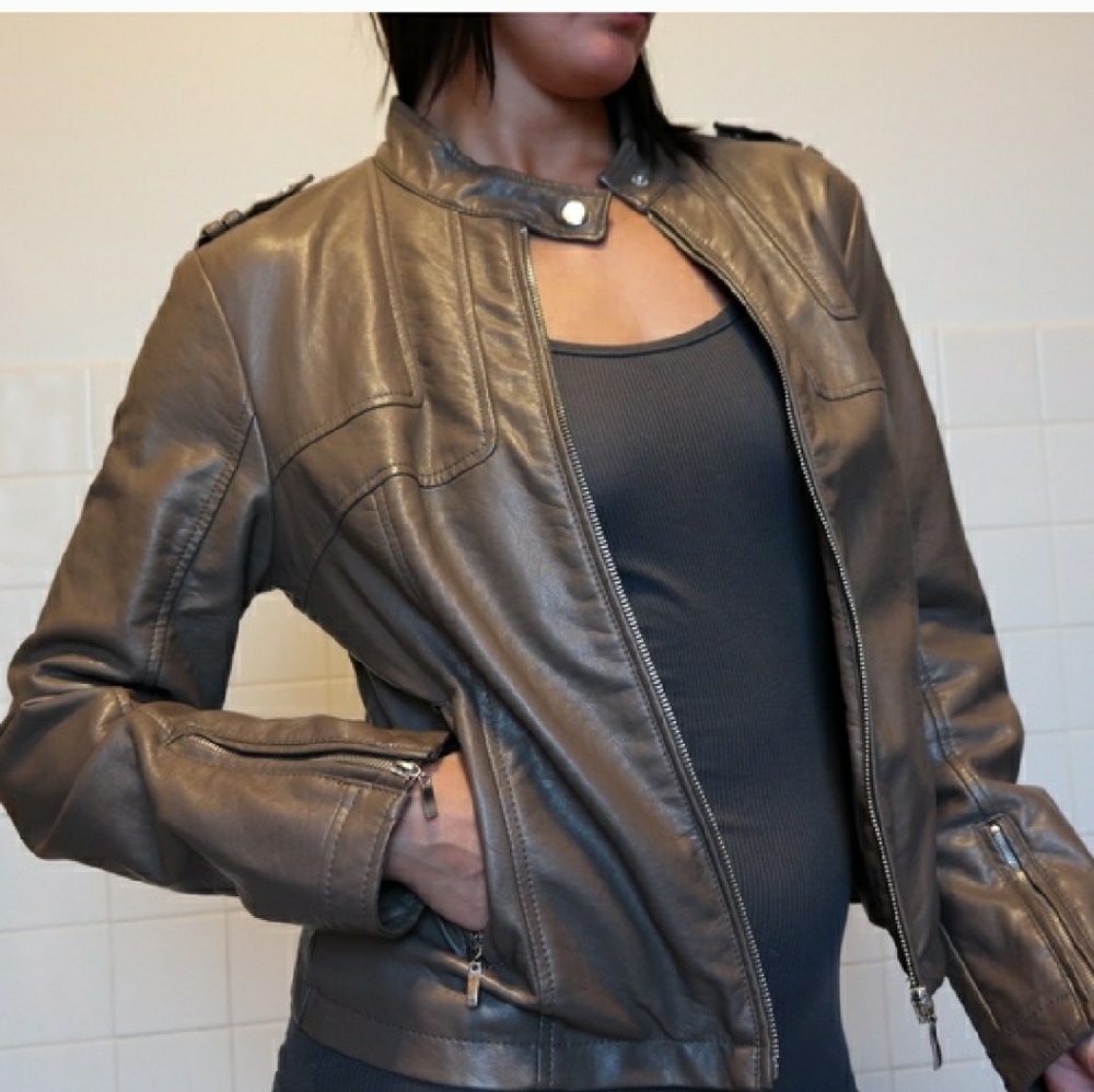 Taupe faux leather jacket