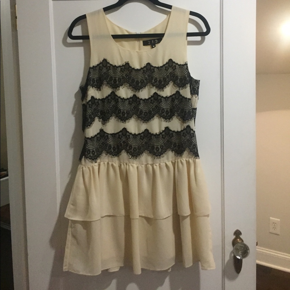 Cream and Black Lace Flirty Dress by 213