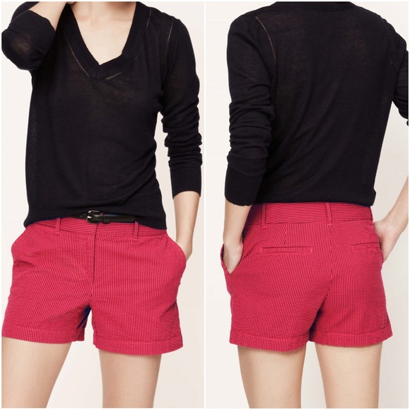 ❌SOLD❌ LOFT Red Blue Striped Seersucker Shorts - Picture 2 of 8