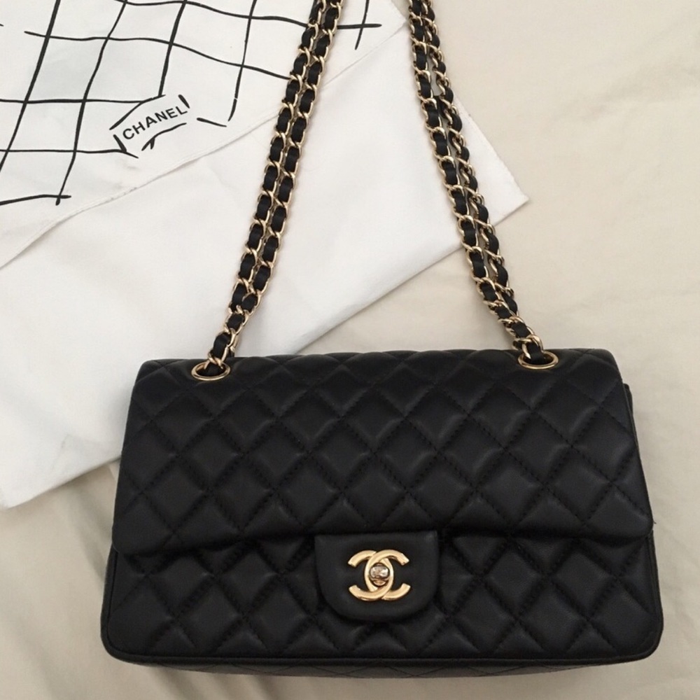 Chanel Black Lambskin Leather Double Flap Bag