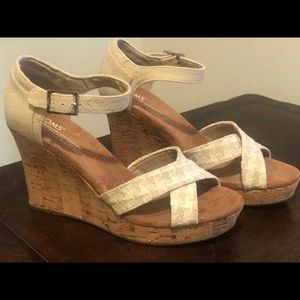 TOMS Women's Canvas Taupe Wedges