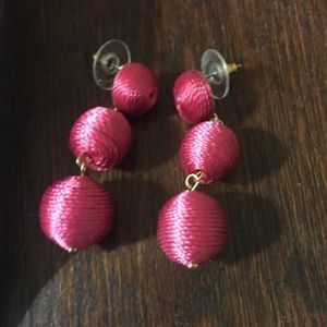 NEW- pink thread ball drop earrings