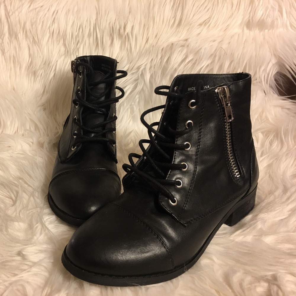 Black one inch heel boots