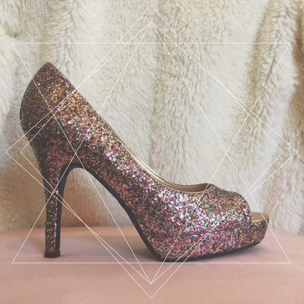 Candies Champagne Rainbow Sparkly Heels