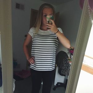 Short sleeved black and white striped top