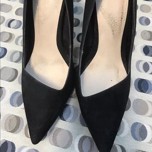 ASOS black suede asymmetric heels
