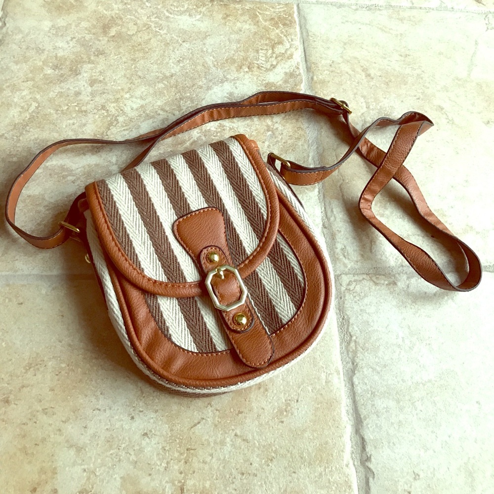 Brown Striped Cross Body Purse