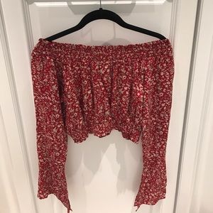 LF off the shoulder floral long sleeve crop top