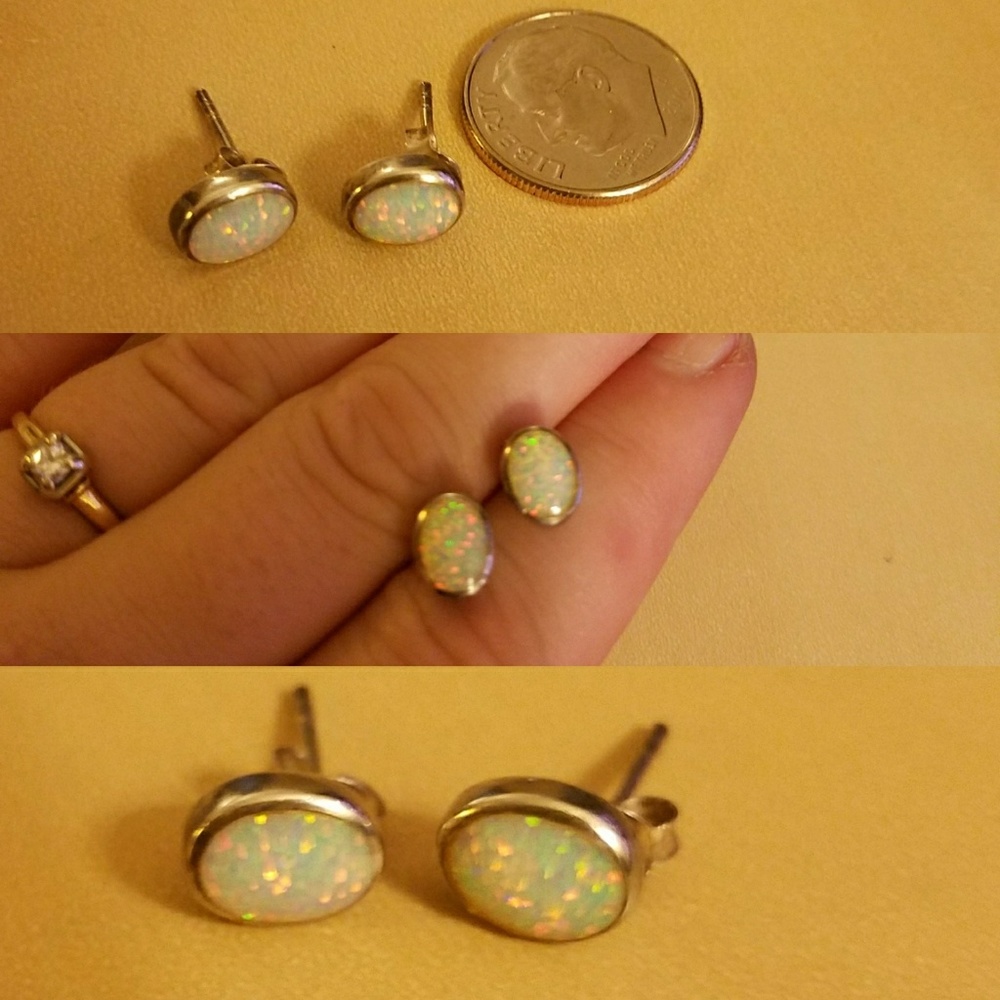 Opal & sterling silver studs