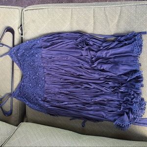 POL Blue Fringe Lace Tank