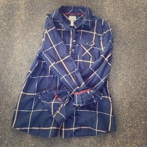 Navy blue plaid Bass ruffled button-up shirt