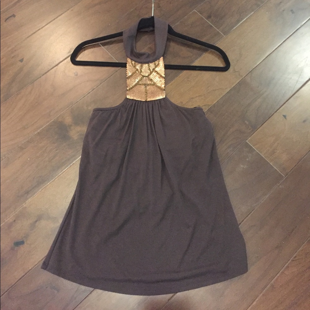 Brown Sequin Detail Cache Halter Top size M