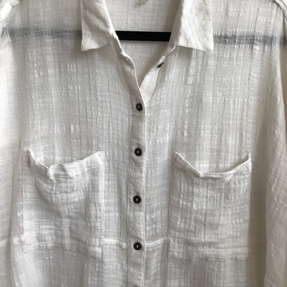 Button up, split back white blouse by Free People - Picture 2 of 7
