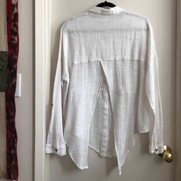 Button up, split back white blouse by Free People - Picture 3 of 7