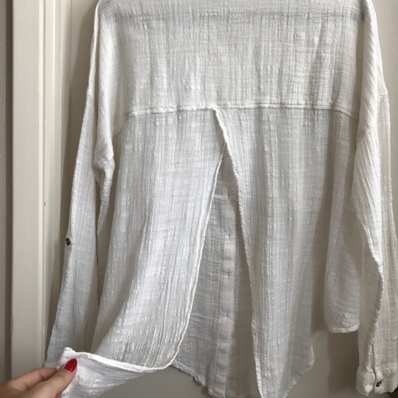 Button up, split back white blouse by Free People - Picture 4 of 7