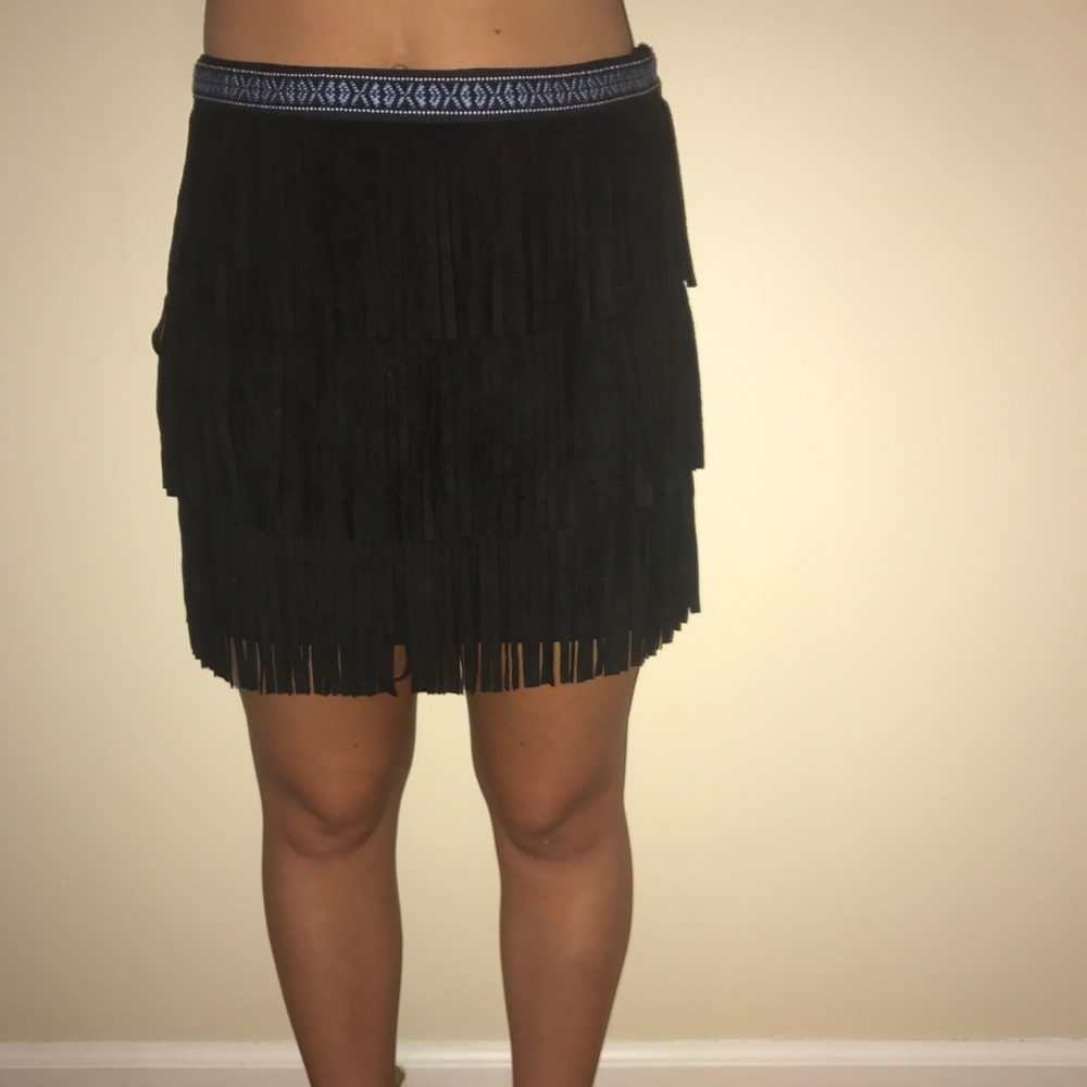 3 layered fringe suede skirt