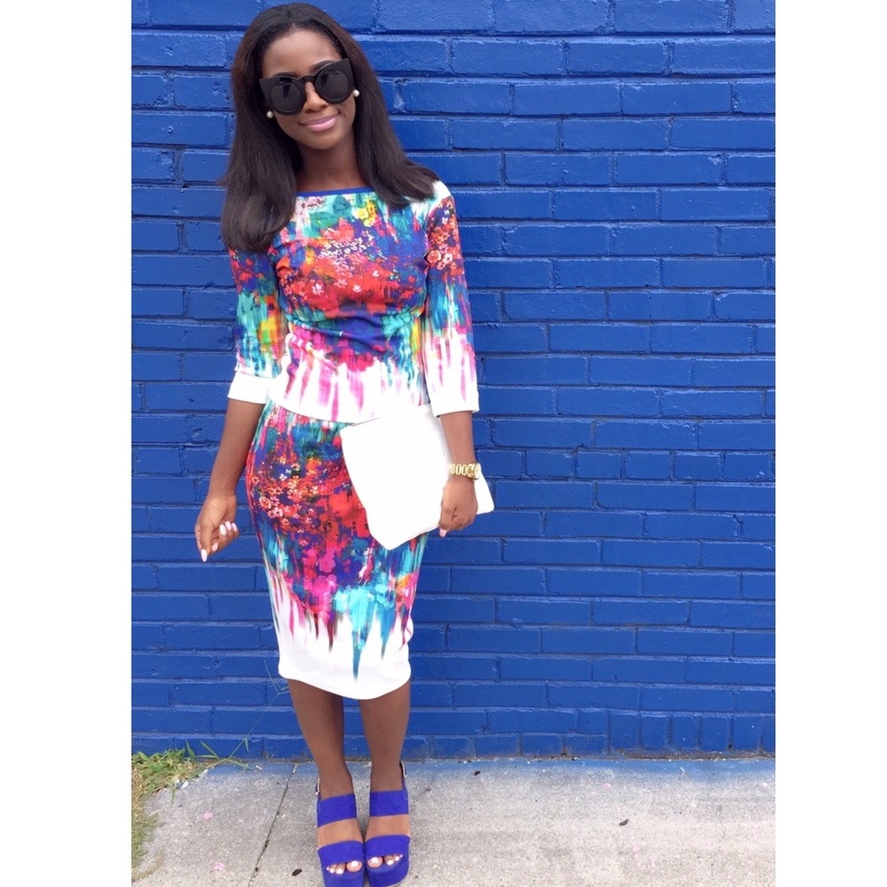 Multi- Colored Floral 2-piece Skirt Set