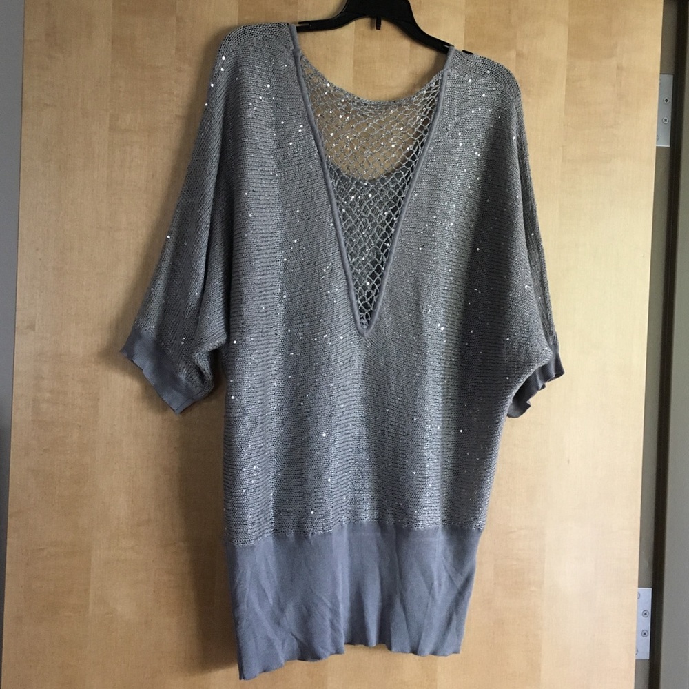 Lane Bryant Silver Sequin Sparkle Knit Sweater
