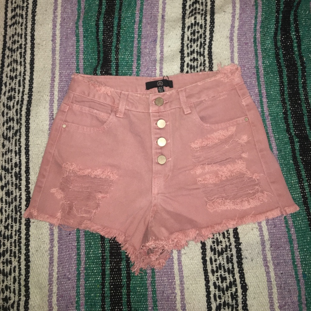 High Waisted Pink Ripped Shorts