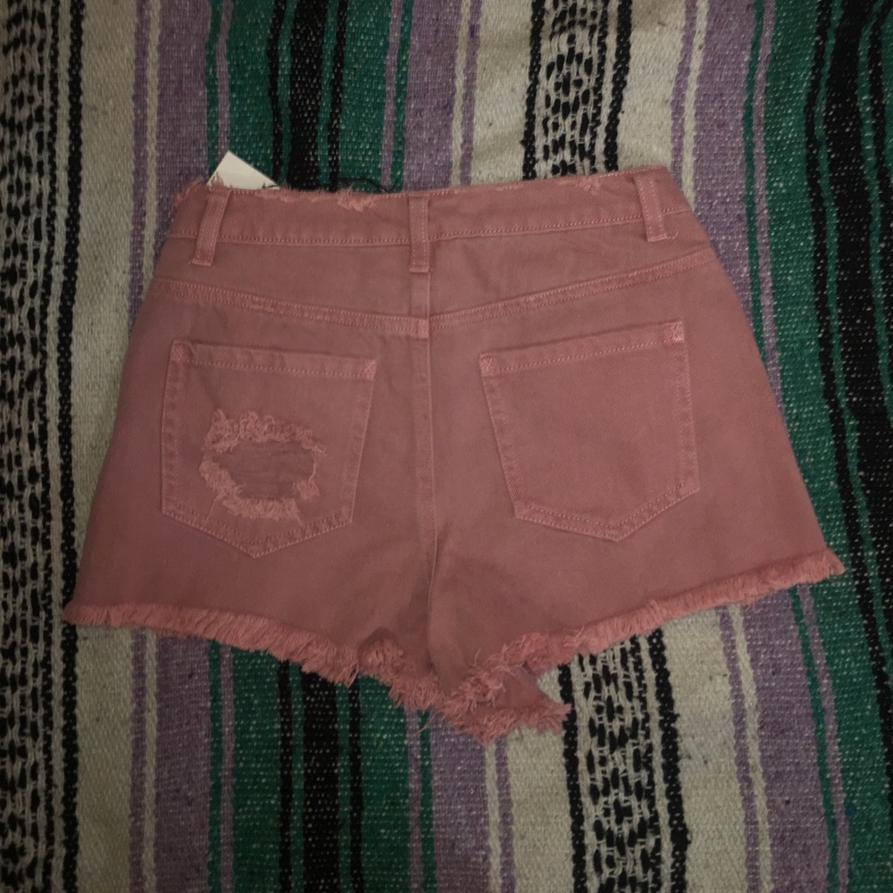 High Waisted Pink Ripped Shorts - Picture 2 of 4