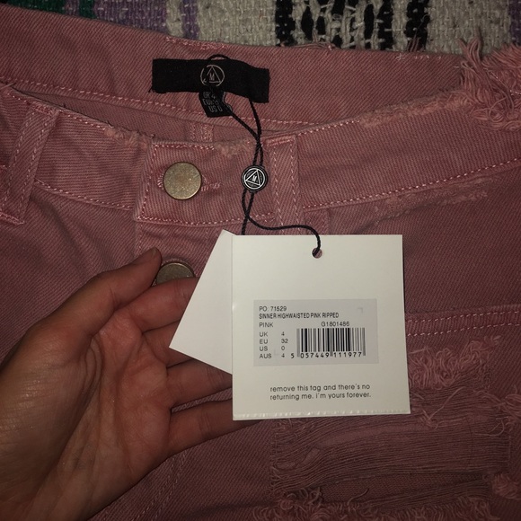 High Waisted Pink Ripped Shorts - Picture 3 of 4