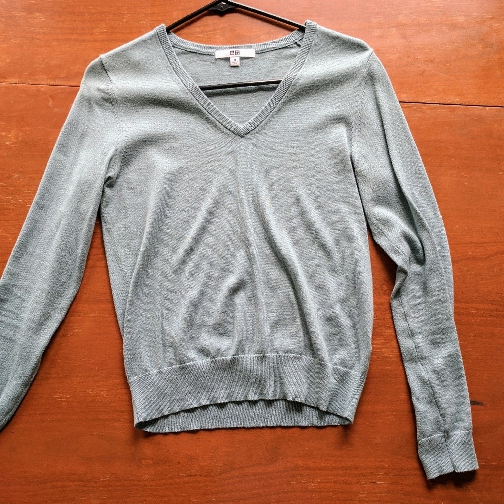 NWOT Uniqlo cashmere/cotton sweater teal v-neck