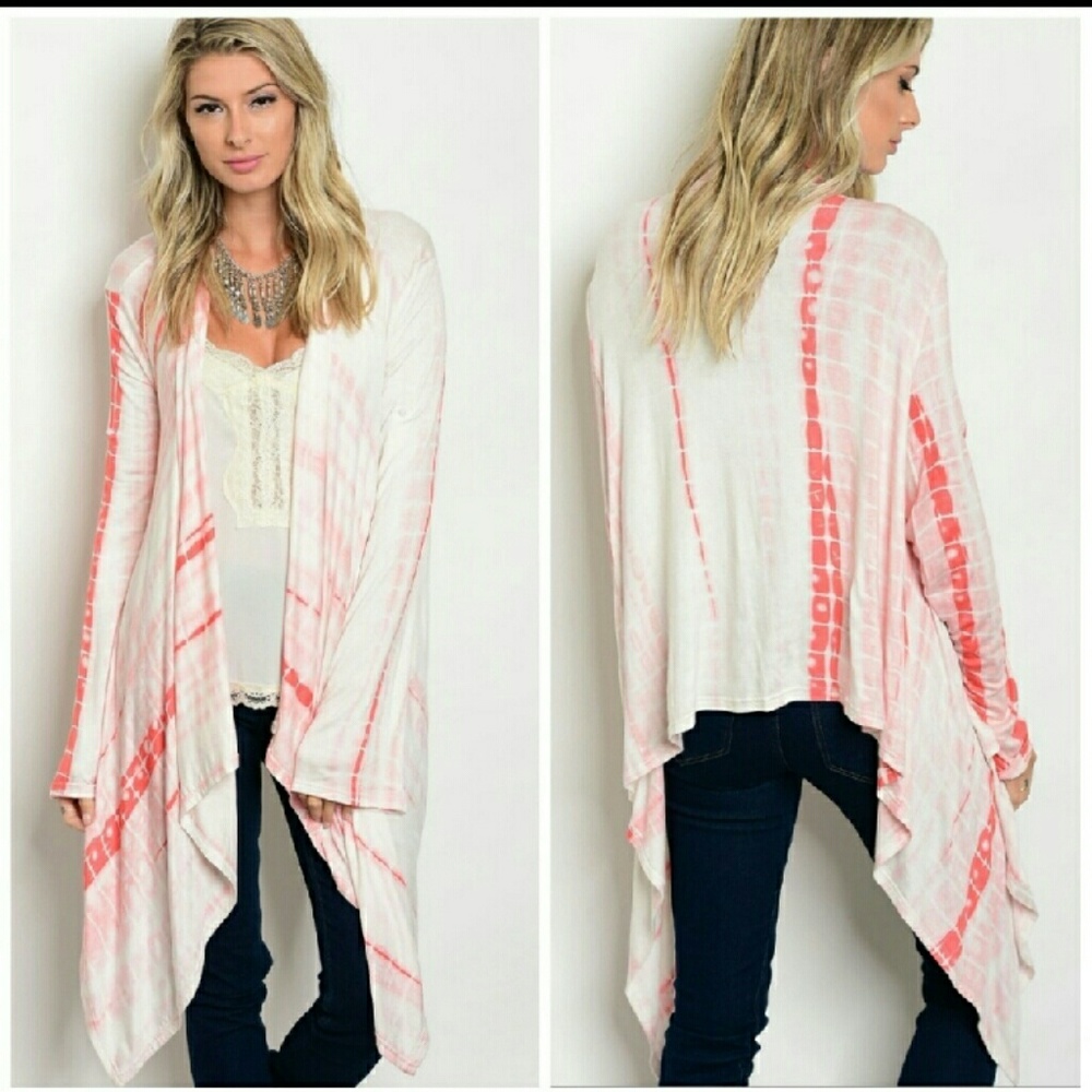 PINK TIE DYE ASYMMETRICAL LIGHTWEIGHT CARDIGAN