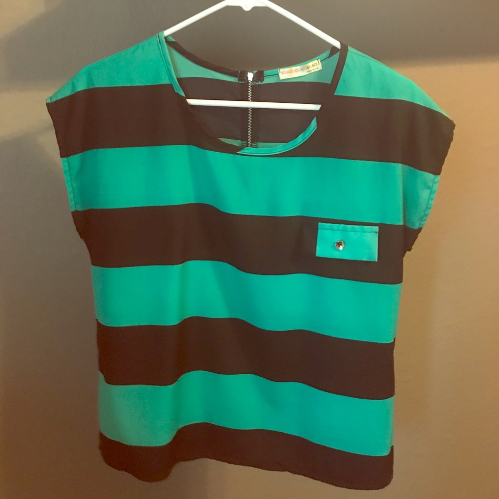 Striped Navy & Teal Top