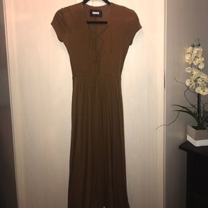 Reformation midi dress with low cut.