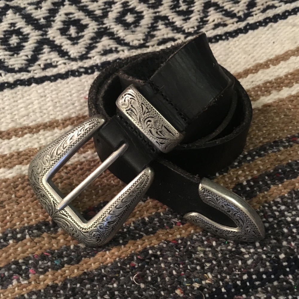 Leather Belt with Silver Buckle