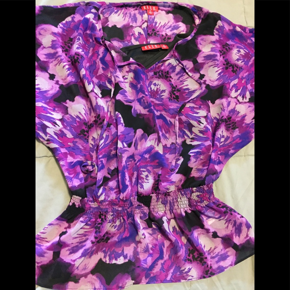Elle batwing purple floral pattern top