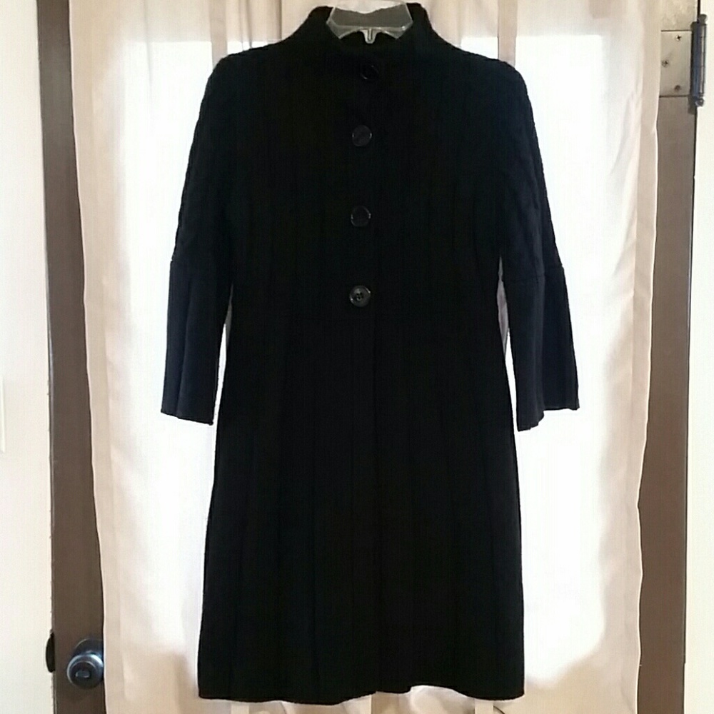 Long Black Cardigan with Bell Sleeves