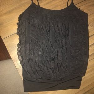 😍Sexy Spaghetti Strap Black Ruffle Tank