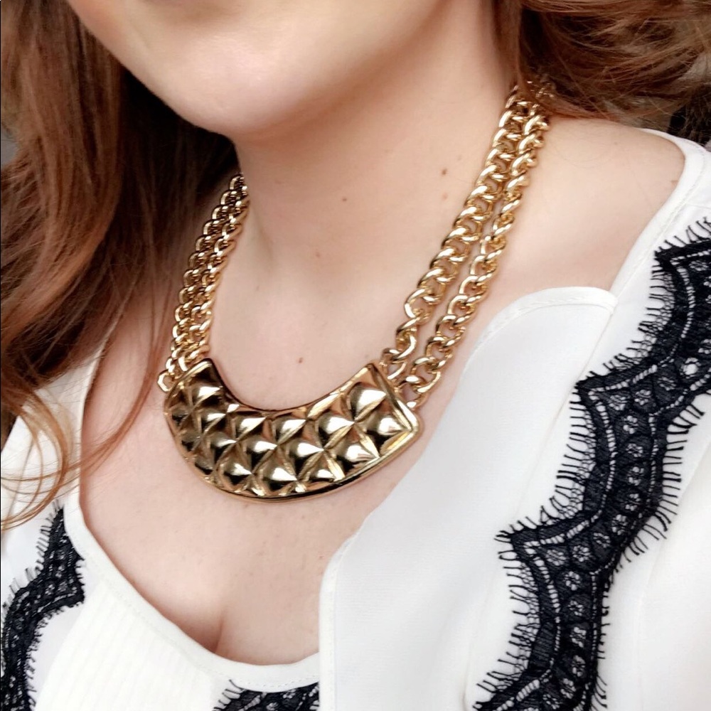 Gold Bib Necklace || double chain statement bib