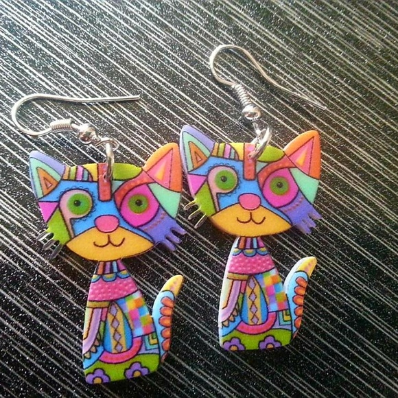 🎉HP🎉 Cat Kitten Multicolored Acrylic Dangle Earrings - Picture 6 of 6