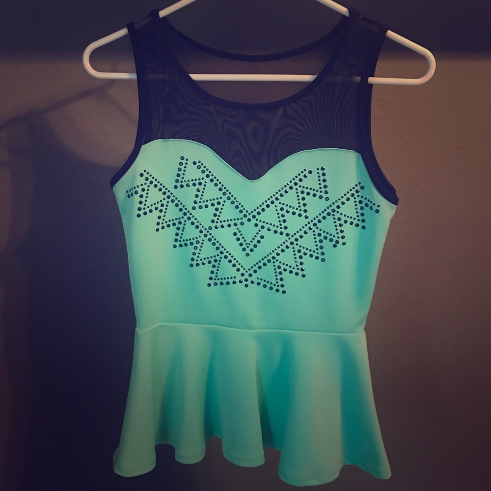 Mint and Black Peplum Top