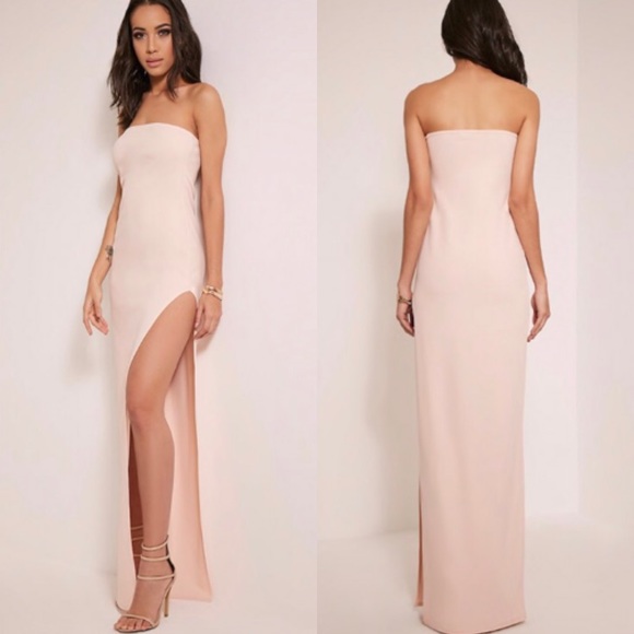 strapless maxi dress with slit