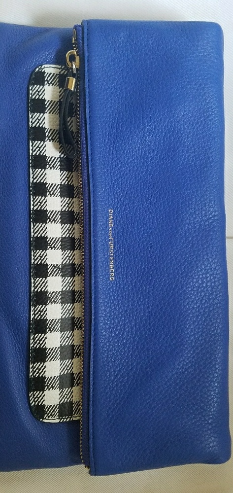 DVF Blue and Gingham leather clutch/pochette