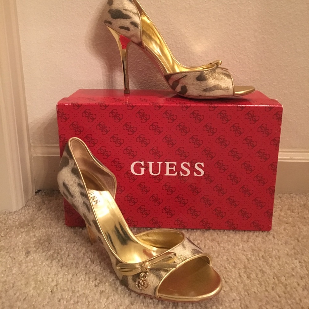 Guess gold leopard heels