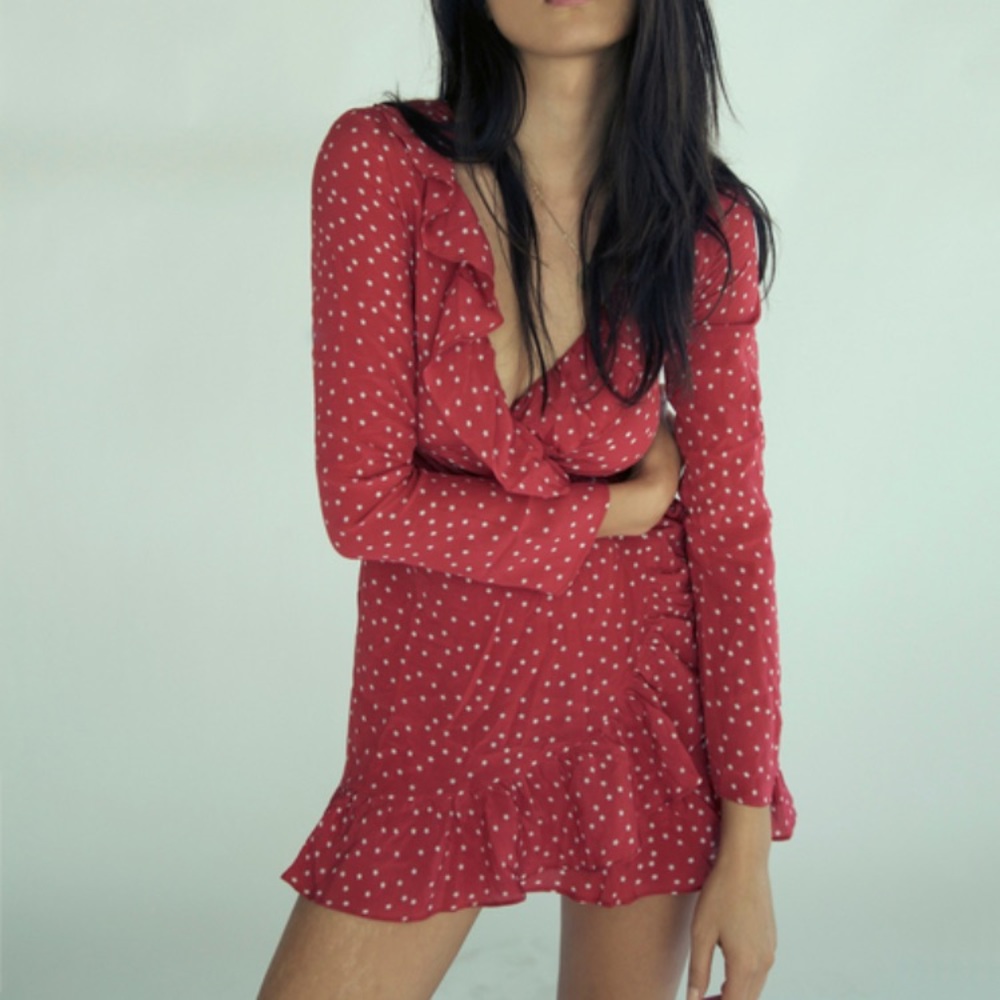 Red starry wrap dress
