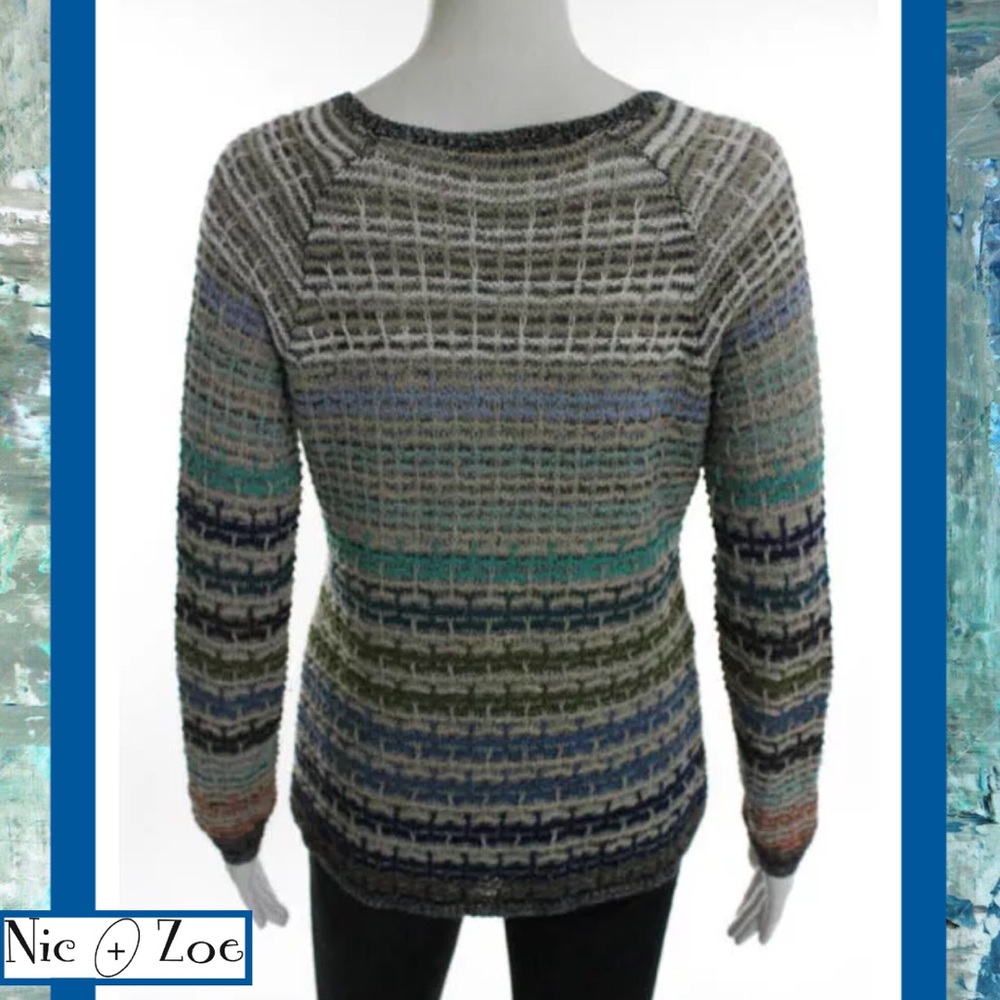 Nic & Zoe Multi Color Stripe Open Knit Ls Sweater - image 3