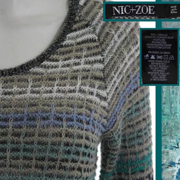 NIC & ZOE Multi Color Stripe Open Knit LS Sweater - Picture 4 of 4