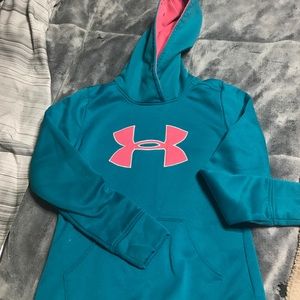 UA turquoise and pink logo hoodie
