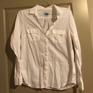 White Colombia button down long sleeve top!