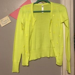 Neon yellow polka dot cardigan!