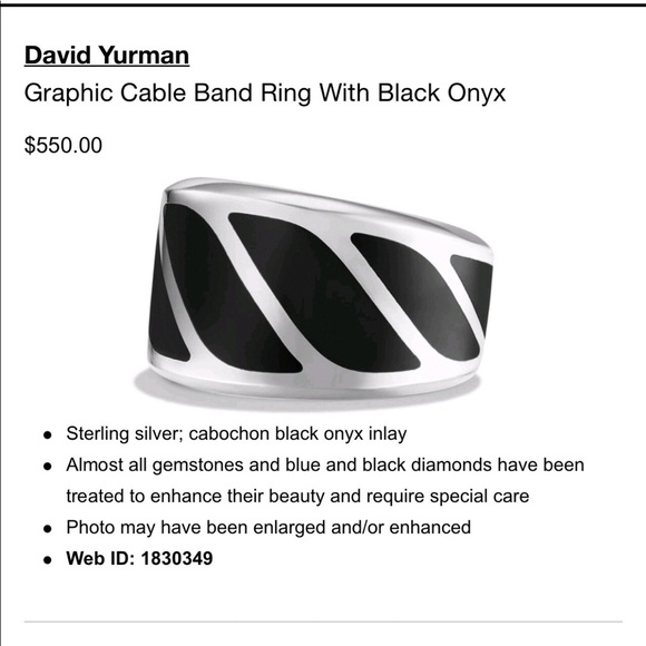 David Yurman Sterling Black Onyx Graphic Band Ring - Picture 6 of 7