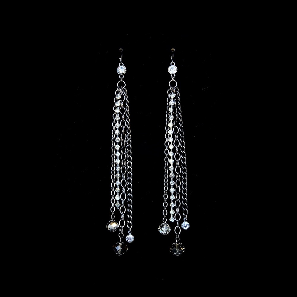 Dangle Earrings || dark metal and rhinestones
